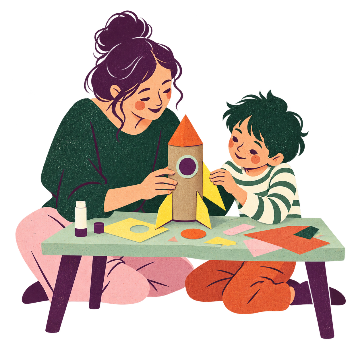 WIRWO-Illustration: eine Familie gestaltet gemeinsam